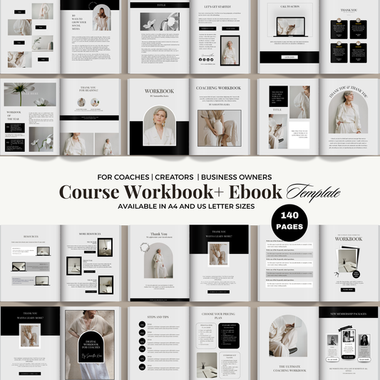 140-page coaching workbook Canva template for business coaches, course creators, and online educators