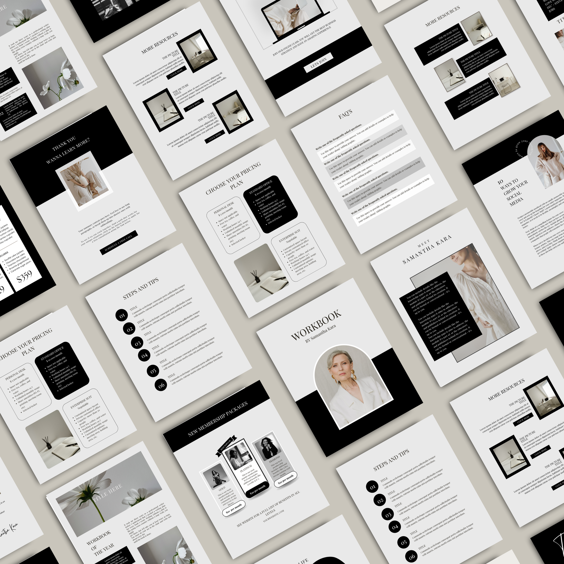 Editable Canva coaching workbook template with 140 premium workbook and ebook pages