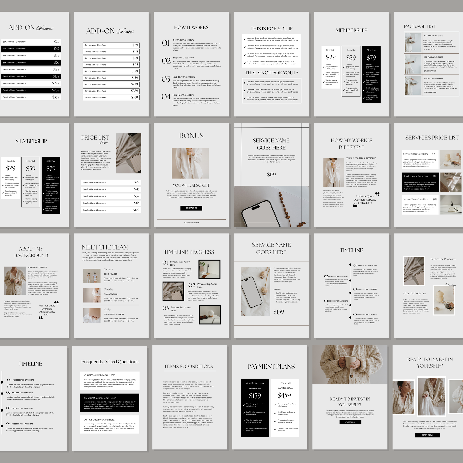 Preview of the Client Onboarding Welcome Packet Canva template featuring editable pages for coaches, consultants, freelancers, and service-based businesses.