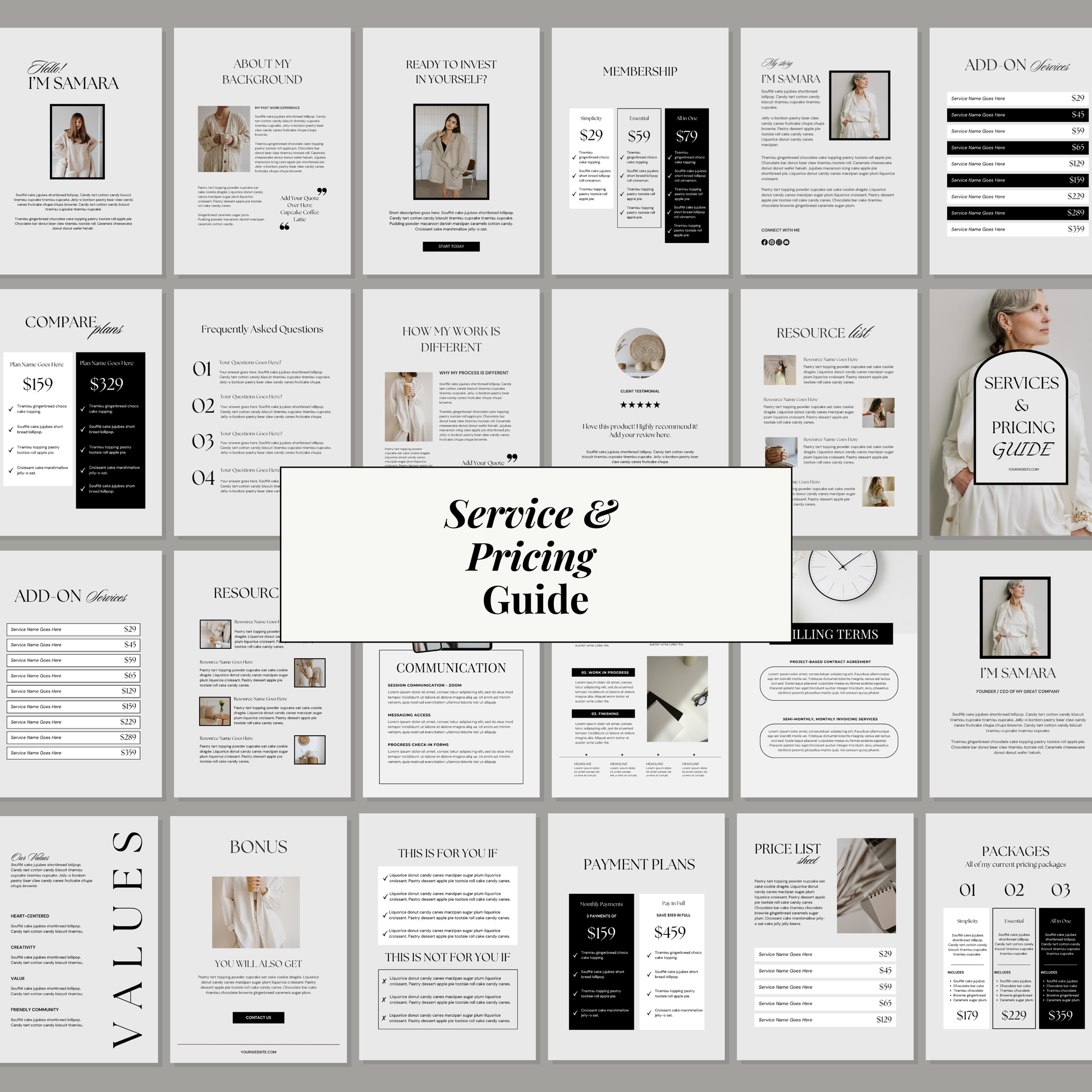 Preview of the Client Onboarding Welcome Packet Canva template featuring editable pages for coaches, consultants, freelancers, and service-based businesses.
