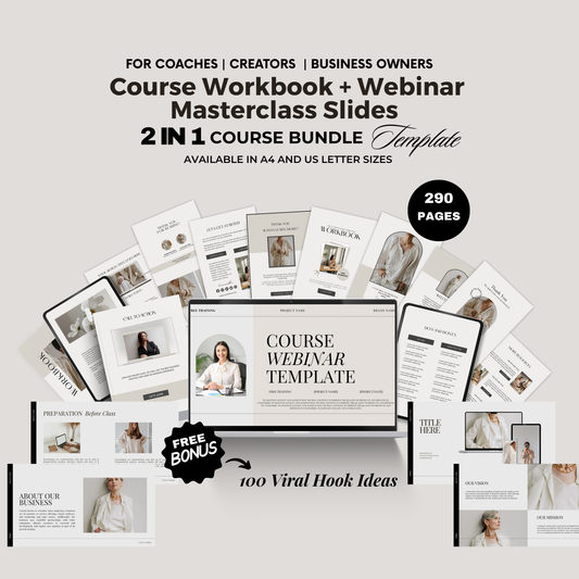 Course Creator Bundle | Course Workbook & Webinar Masterclass Canva Templates (290 Pages)