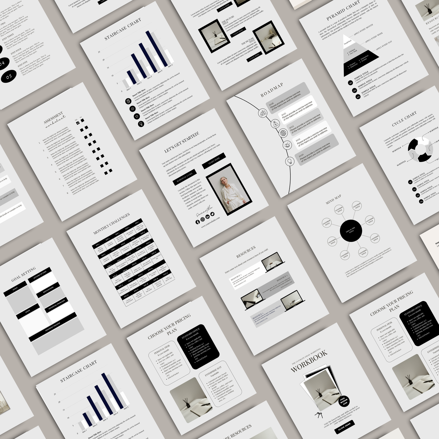 Professional coaching workbook template with customizable Canva layouts and worksheets