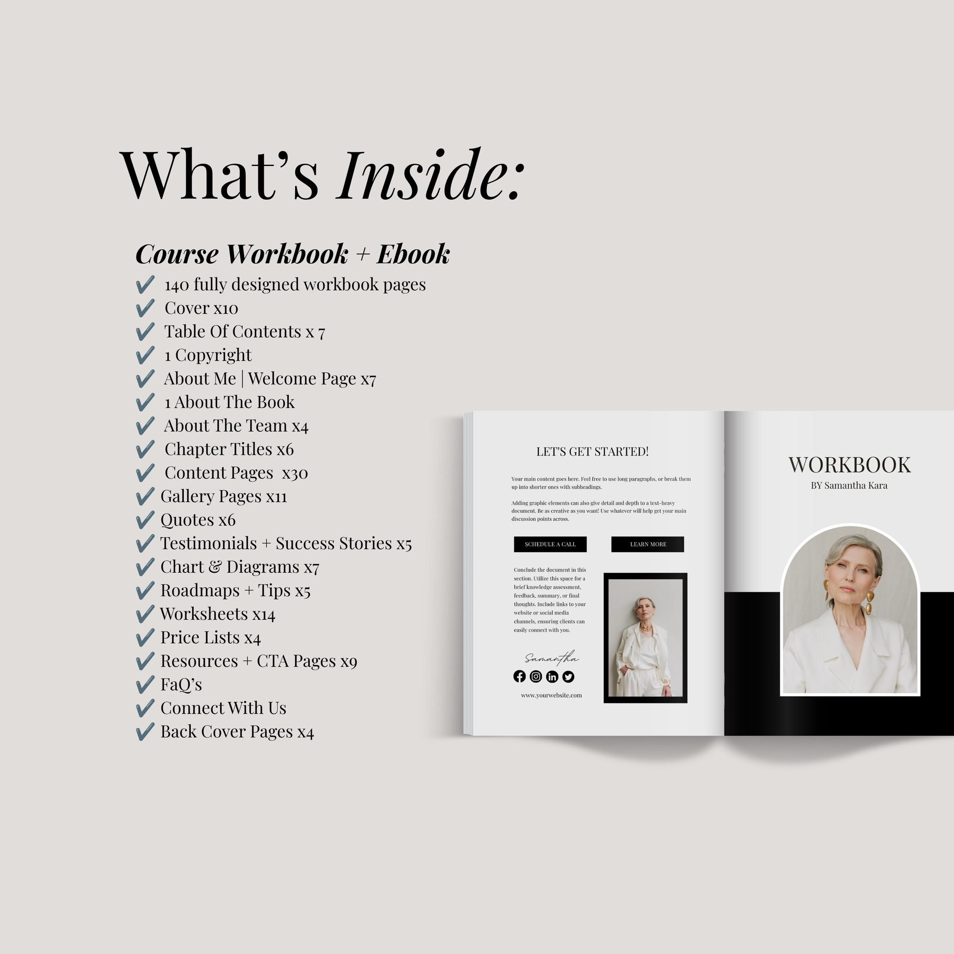 Editable coaching workbook template designed to create premium digital workbooks in Canva